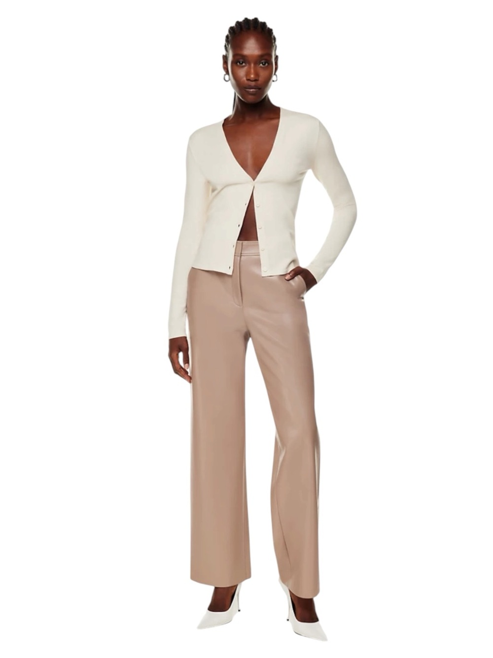 Aritzia Babaton Agency Faux Leather Straight Leg Pant in Cognac Taupe Size 2